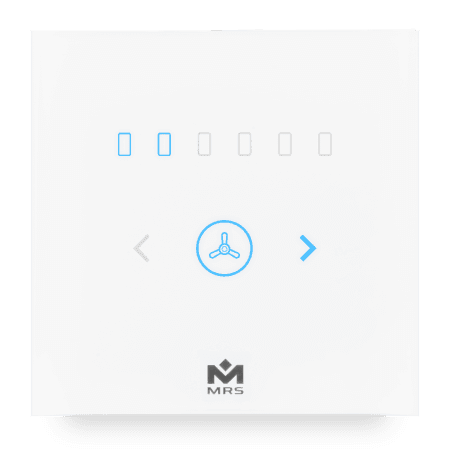 A white 2D illustration of the smart fan dimmer by MTronic